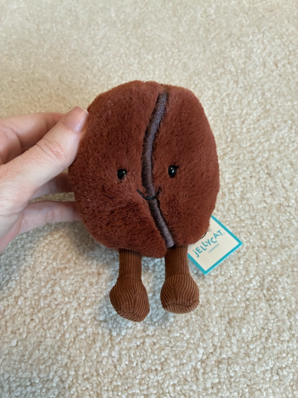 Jellycat Brown Smiling Coffee Bean Plush with Corduroy Legs